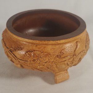 Vintage FTDA Made in USA Wood Resin Footed Bowl Pot Gourd Vine Leaf Design Fall
